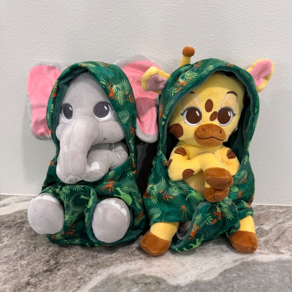 Disney Parks Babies Elephant Giraffe Swaddle Plush Set Animal Kingdom 2024 NWOT